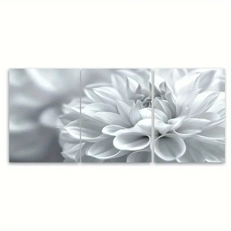 3pcs White Floral Abstract Blooming Flower Petal Wall Art Set Canvas Framed 50x70cm - High Quality Print 100% Australian Made Wall Canvas Ready to Hang