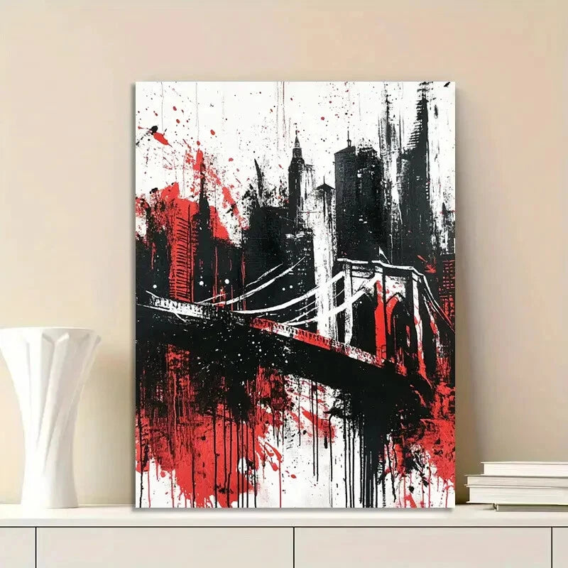 Abstract painting of the Brooklyn Bridge and New York 40x60cm Metal Print Ready to Hang