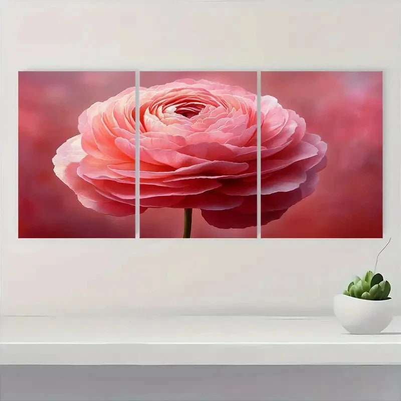 3pcs Pink Ranunculus Soft Pastel Flower Perfect Wall Art Set Canvas Framed 40x60cm - High Quality Print 100% Australian Made Wall Canvas Ready to Hang