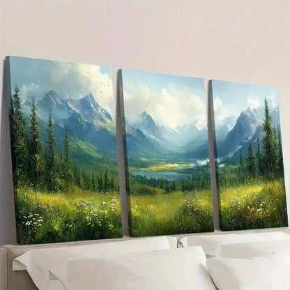 3pcs Serene Lush Greenery Misty Mountains Wall Art Set Canvas Framed 40x60cm - High Quality Print 100% Australian Made Wall Canvas Ready to Hang