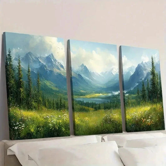 3pcs Serene Lush Greenery Misty Mountains Wall Art Set Canvas Framed 40x60cm - High Quality Print 100% Australian Made Wall Canvas Ready to Hang