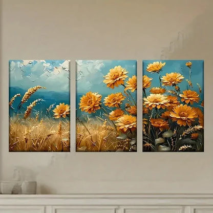 3pcs Painting of Flowers in a Field Wall Art Set Canvas Unframed - High Quality Print 100% Australian Made Wall Canvas - Bella Home Decor