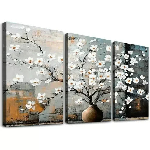 3pcs White Flower Graffiti Art Set Canvas Unframed - High Quality Print 100% Australian Made Wall Canvas