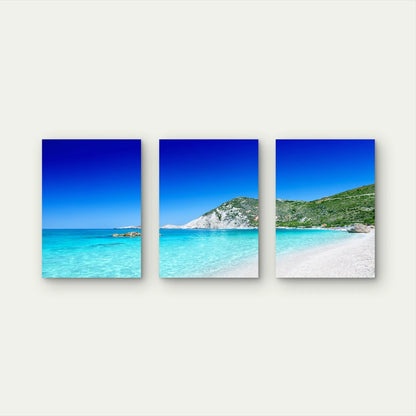 3pcs Petaluma Beach on Kefalonia Island Wall Art Set Canvas Framed 40x60cm - High Quality Print 100% Australian Made Wall Canvas Ready to Hang