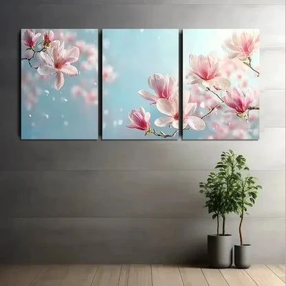 3pcs Beautiful Pink Magnolia Flowers Wall Art Canvas Unframed - High Quality Print 100% Australian Made Wall Canvas