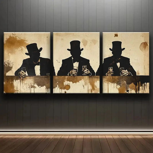 3pcs Three Silhouettes Sitting at the Bar Metal Print Ready to Hang Art
