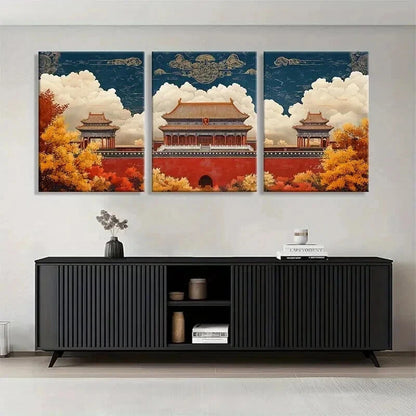 3pcs Chinese Ancient Architecture Sky Perfect Wall Art Set Canvas Framed 40x60cm - High Quality Print 100% Australian Made Wall Canvas Ready to Hang