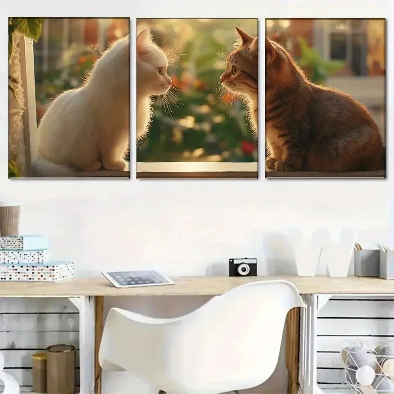 3pcs Animal Art Wall Decor White Cat Tabby Cat Metal Print Ready to Hang Art