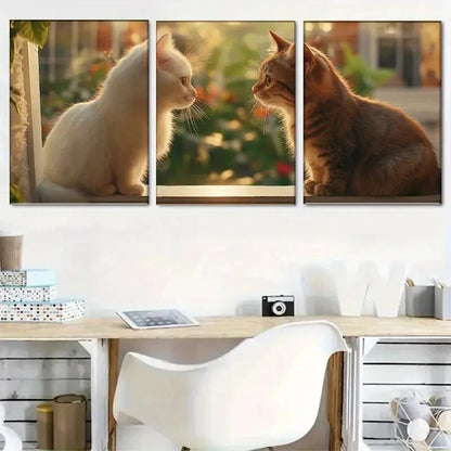 3pcs Animal Art Wall Decor White Cat Tabby Cat Metal Print Ready to Hang Art