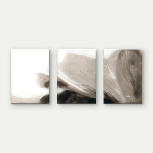 3pcs Neutral Fluid Marble and Liquid Beige Wall Art Set Canvas Framed 50x70cm - High Quality Print 100% Australian Made Wall Canvas Ready to Hang