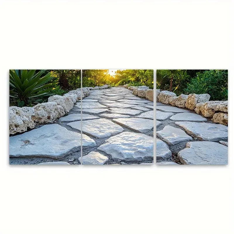 3pcs Crete Stone Garden Walkway Metal Print Ready to Hang Art