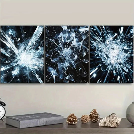 3pcs Shattered Glass Explosion Design Metal Print Ready to Hang Art