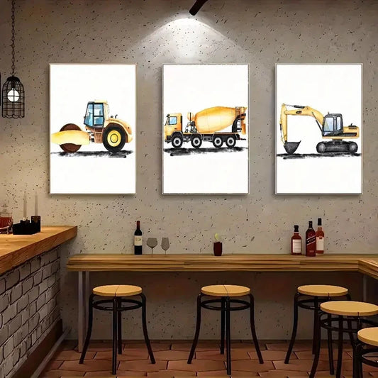 3pcs Heavy Construction Vehicle Art Wall Decor Metal Print Ready to Hang Art