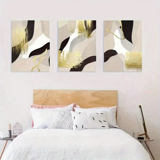 3pcs Abstract Black & Golden Décor Perfect Wall Art Set Canvas Framed 40x60cm - High Quality Print 100% Australian Made Wall Canvas Ready to Hang