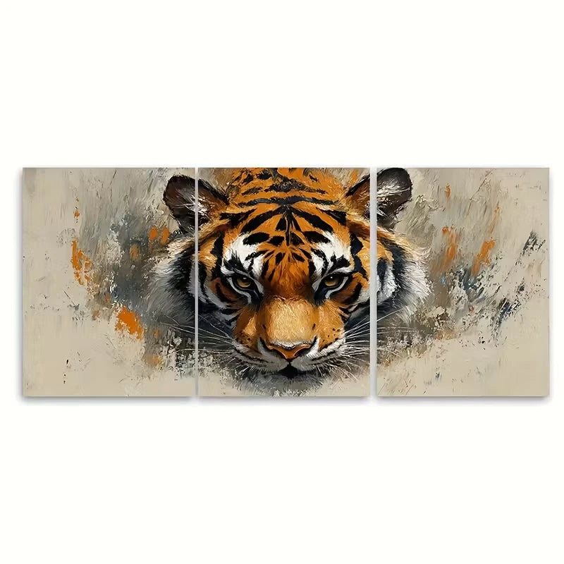 3pcs Wild Tiger Abstract Oil Painting Metal Print Ready to Hang Art