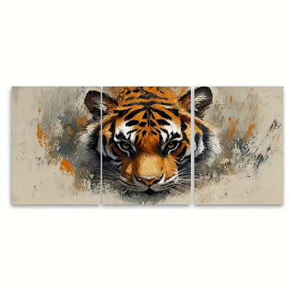 3pcs Wild Tiger Abstract Oil Painting Metal Print Ready to Hang Art