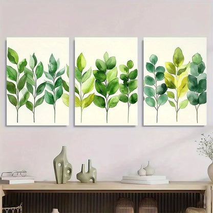 3pcs Eucalyptus and Green Botanical Metal Print Ready to Hang Art