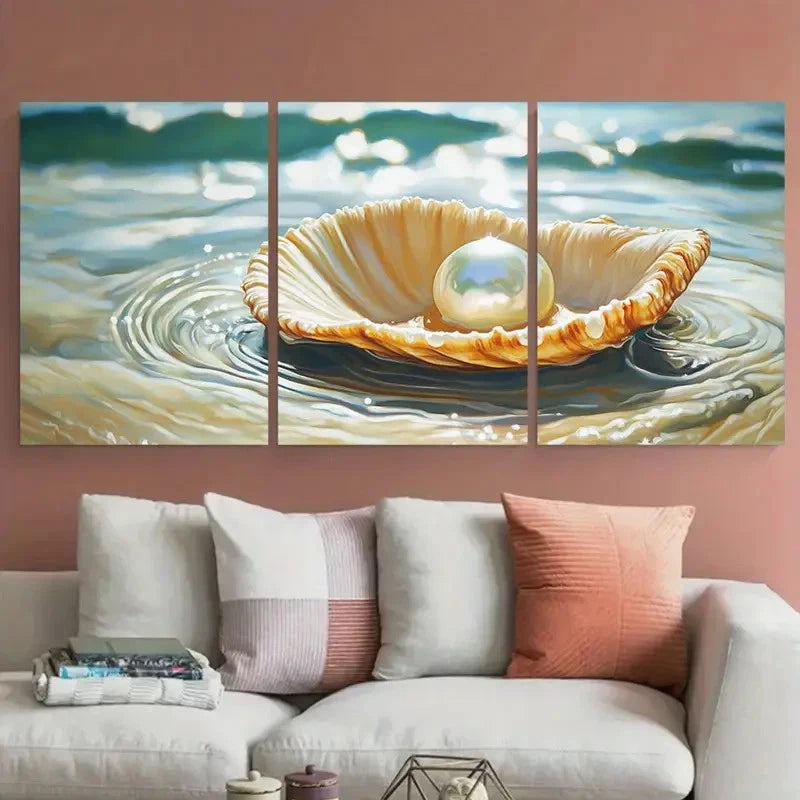 3pcs Seashell Pearl Vintage Ocean Aesthetic Metal Print Ready to Hang Art