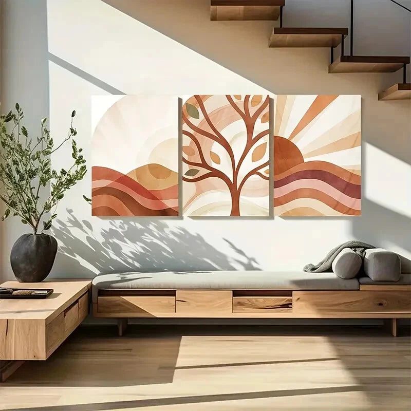 3pcs Pastel Tones Boho Mountains Sunset Metal Print Ready to Hang Art