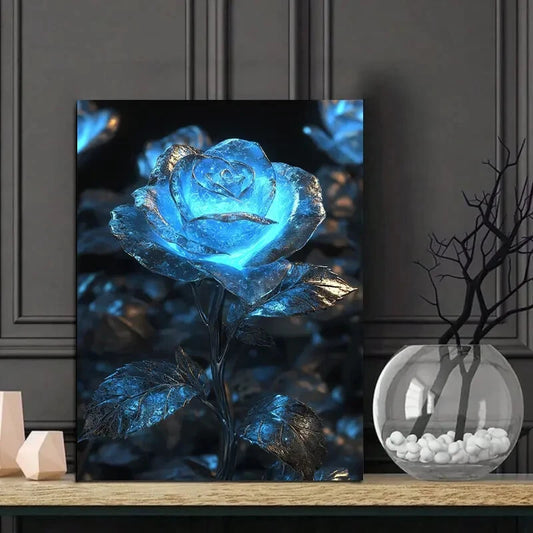 Elegant Blue Rose Painting Blue 40x60cm Metal Print Ready to Hang