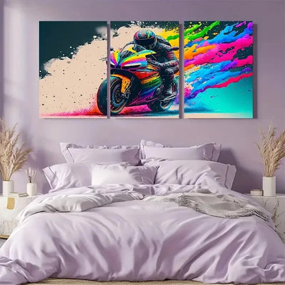 3pcs Abstract Colorful Road Racing Scene Metal Print Ready to Hang Art