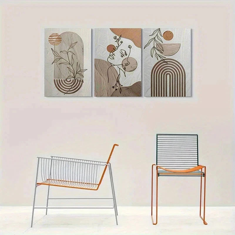 3pcs Neutral Toned Geometric Beige Metal Print Ready to Hang Art