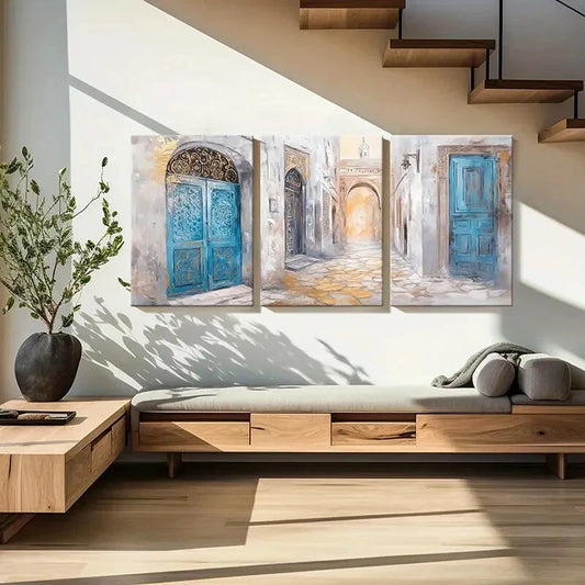 3pcs Arabesque Architectural Abstract Oriental Metal Print Ready to Hang Art