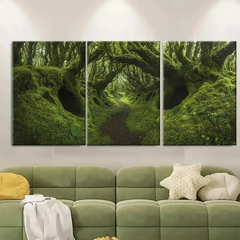 3pcs Green Botanic Mystical Nature Forest Metal Print Ready to Hang Art