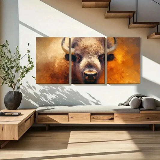 3pcs Artistic Bison Portrait Wildlife Art Metal Print Ready to Hang Art
