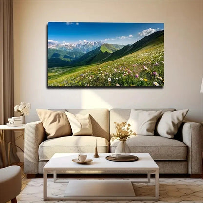 Wildflowers On The Alps Wall Art Canvas Office Home Room Framed 120x60cm