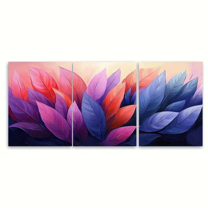3pcs Vibrant Abstract Tropical Leaves Metal Print Ready to Hang Art
