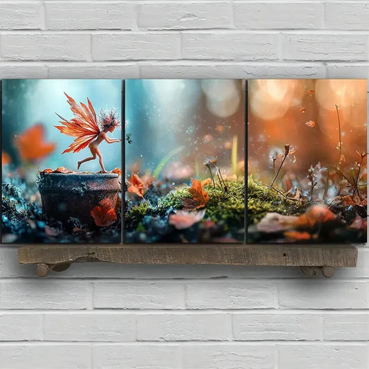 3pcs Enchanting Leaf Girl Forest Trio Metal Print Ready to Hang Art