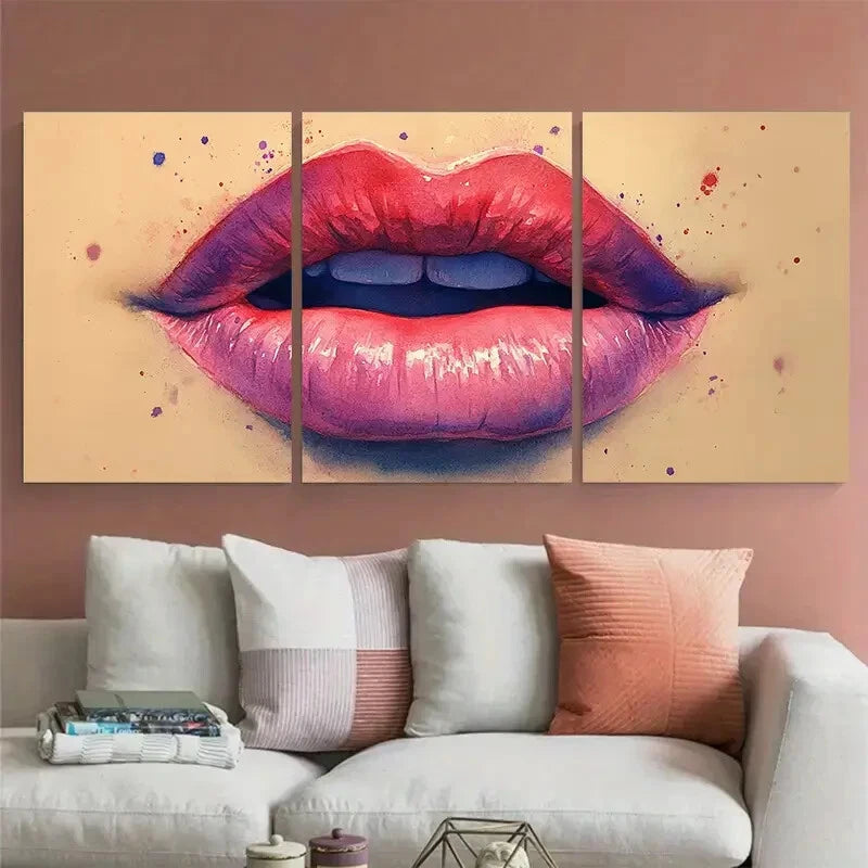 3pcs Pink Red Purple Lips Illustration Metal Print Ready to Hang Art