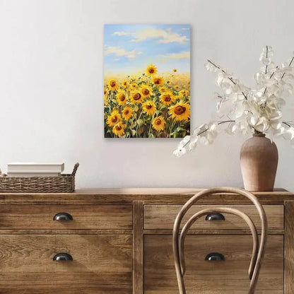 Beautiful Charming Sunflower Field Painting 40x60cm Metal Print Ready to Hang