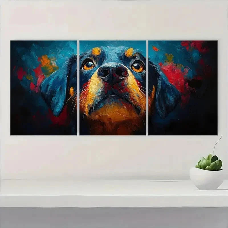 3pcs Abstract Dog Blue, Orange & Yellow Color Metal Print Ready to Hang Art