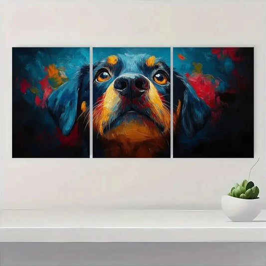 3pcs Abstract Dog Blue, Orange & Yellow Color Metal Print Ready to Hang Art