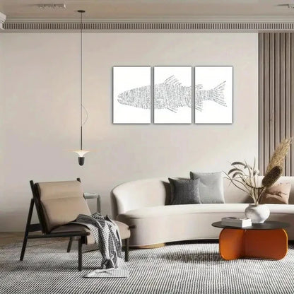 3pcs Trout Art Coastal Minimalist Artwork Metal Print Ready to Hang Art