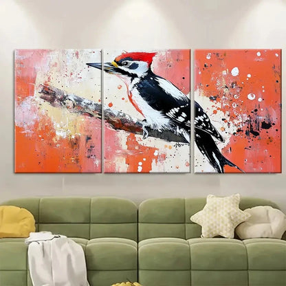 3pcs Woodpecker Animals Painting TI Wall Art Set Canvas Framed 60x90cm - High Quality Print 100% Australian Made Wall Canvas Ready to Hang