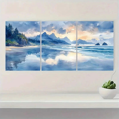 3pcs Ruby Beach Watercolor Art Print Metal Print Ready to Hang Art