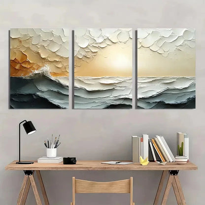 3pcs Original Abstract Painting Brown Acrylic Metal Print Ready to Hang Art