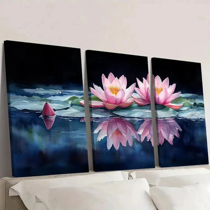 3pcs Elegant Floral Featuring Lotus Flowers E Wall Art Set Canvas Framed 60x90cm - High Quality Print 100% Australian Made Wall Canvas Ready to Hang