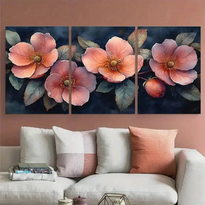 3pcs Rose Hip Floral Watercolour Modern Design Metal Print Ready to Hang Art