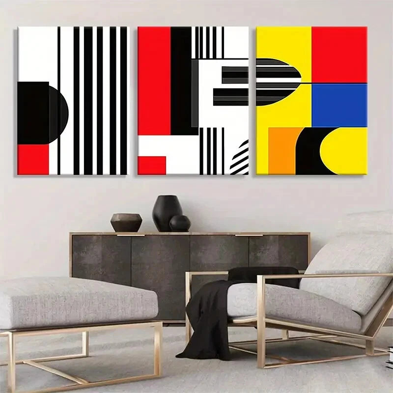 3pcs Bold Abstract Geometric Stripes Perfect Wall Art Set Canvas Framed 40x60cm - High Quality Print 100% Australian Made Wall Canvas Ready to Hang