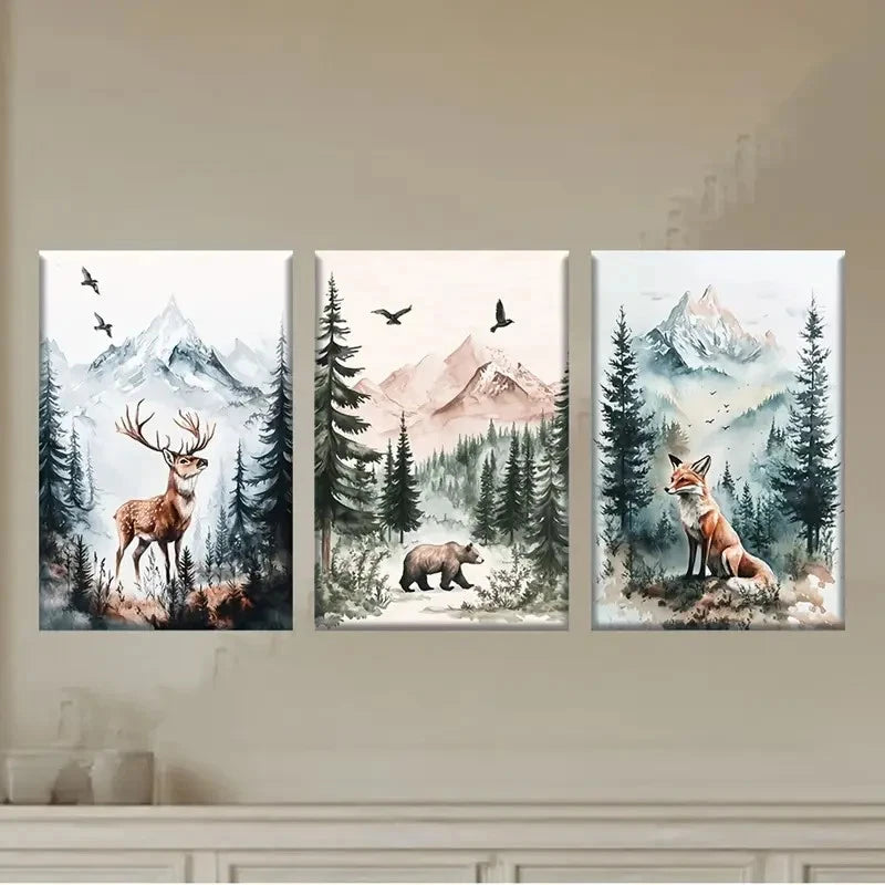 3pcs Animal Art Painting Metal Print Ready to Hang Art