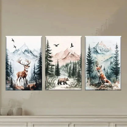 3pcs Animal Art Painting Metal Print Ready to Hang Art