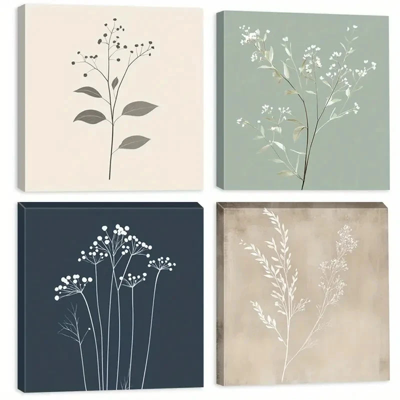 4pcs Leaf Illustrations Wall Art Canvas Framed