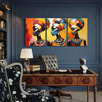 3pcs Abstract African Art Colorful Headdresses Metal Print Ready to Hang Art