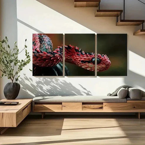 3pcs Cold Blooded Reptiles Snakes Tree Vipers Wall Art Canvas Unframed - High Quality Print 100% Australian Made Wall Canvas