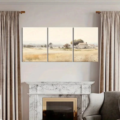 3pcs Rustic Farmhouse Landscape Golden Fields Metal Print Ready to Hang Art