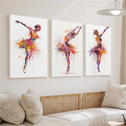 3pcs Dancers Watercolor Painting Wall Art Set Canvas Framed 50x70cm - High Quality Print 100% Australian Made Wall Canvas Ready to Hang